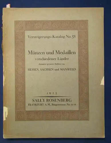 Versteigerungs-Katalog No.58 Münzen u. Medaillen versch. Länder 1925 Wissen js