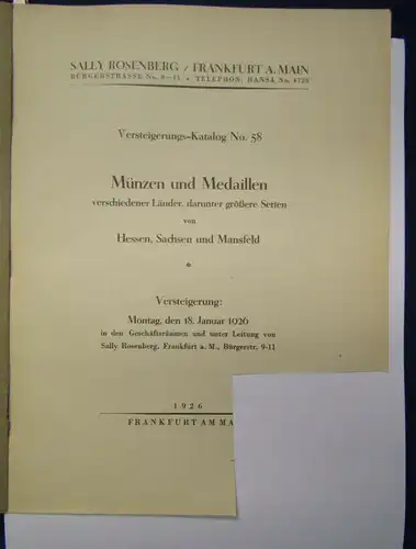 Versteigerungs-Katalog No.58 Münzen u. Medaillen versch. Länder 1925 Wissen js