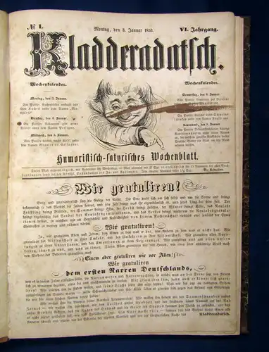 Kladderadatsch 6. Jhg. Hefte 1-60, Sylvesterheft 1853 Satirisches Wochenblatt js