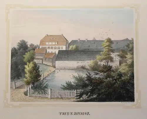 Lithografie Thuernhof Ansicht Sachsen Poenicke Schlösser Rittergüter um 1855 xz