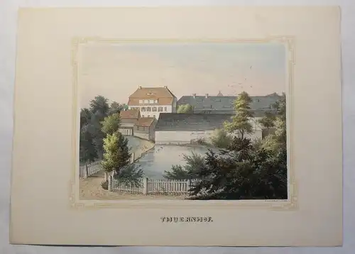 Lithografie Thuernhof Ansicht Sachsen Poenicke Schlösser Rittergüter um 1855 xz