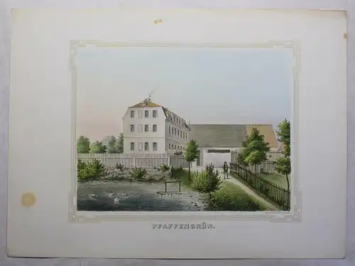 Lithografie Pfaffengrün Anciht Poenicke Schlösser Rittergüter Sachsen um 1855 xz