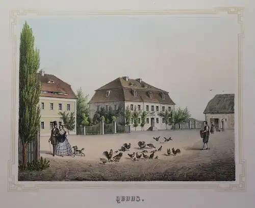 kolorierte Lithografie Quoos Poenicke Schlösser & Rittergüter um 1855 Sachsen xz