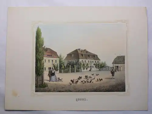kolorierte Lithografie Quoos Poenicke Schlösser & Rittergüter um 1855 Sachsen xz