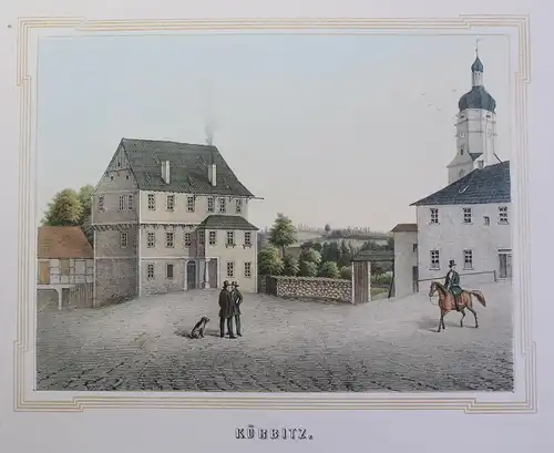 kolorierte Lithografie Kürbitz Poenicke Schlösser & Rittergüter um 1855 Sachsen