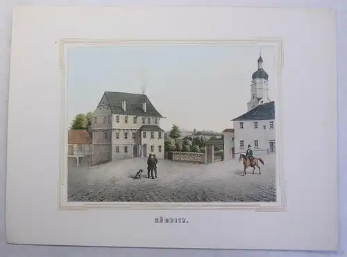 kolorierte Lithografie Kürbitz Poenicke Schlösser & Rittergüter um 1855 Sachsen