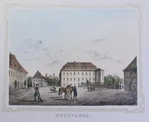 kolor. Lithografie Wegefarth Poenicke Schlösser & Rittergüter um 1855 Sachsen xz