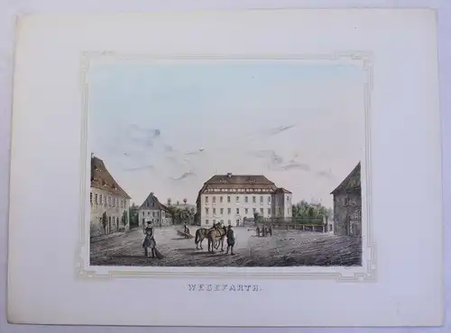 kolor. Lithografie Wegefarth Poenicke Schlösser & Rittergüter um 1855 Sachsen xz