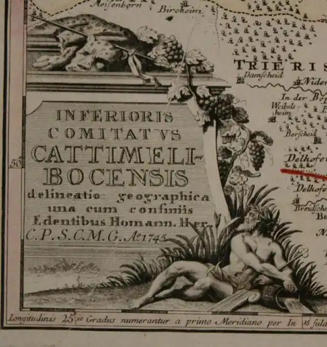 kol. Kupferstichkarte Homann "Inferioris Comitatvs Cattimeli Bocensis" 1745 sf