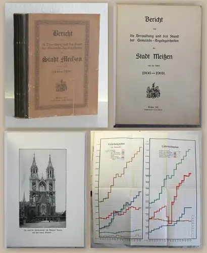 Bericht Verwaltung & Stand Stadt Meißen 1906-1909 Statistik Ortskunde Sachsen xz