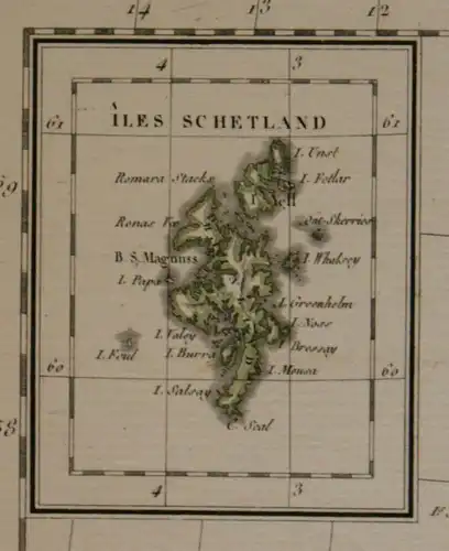 Original kolorierte Stahlstichkarte "Iles Britanniques" um 1850 England Kunst sf