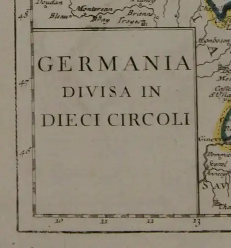 Orig. grenzkol. Kupferstichkarte "Germania divisa in dieci circoli" um 1750 sf