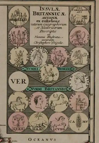 Orig. kol. Stahlstichkarte von Weigel "Insulae Britannicae Antiquae" um 1720 sf