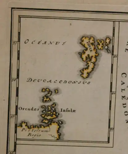 Orig. kol. Stahlstichkarte von Weigel "Insulae Britannicae Antiquae" um 1720 sf