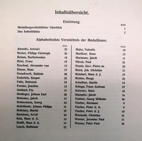 Bernhart Selbstbildnisse deutscher Medailleure. 1938 Geschichte Medaille sf