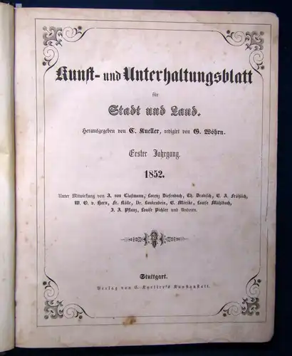 Kneller Kunst- und Unterhaltungsblatt für Satdt u. Land 1.Jhg. 1852 Politik js