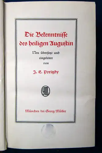 Poritzky Die Bekenntnisse des heiligen Augustin o.J. Or. Leder Georg Müller js