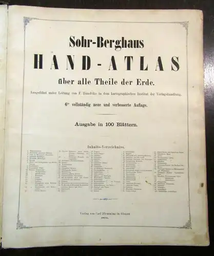 Berghaus Hand- Atlas über alle Theile der Erde 1876 48x39 cm 100 Karten js