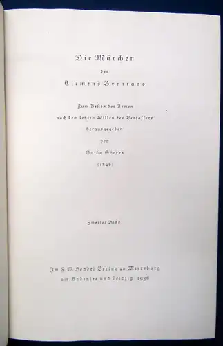 Brentano Märchen und Romanzen 3 Bde. 1936 Zum besten der Armen Literatur js