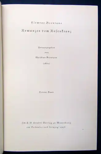 Brentano Märchen und Romanzen 3 Bde. 1936 Zum besten der Armen Literatur js