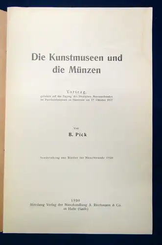 Pick Die Kunstmuseen und die Münzen 1930 Münzen Zeitgeschichte Wissen js