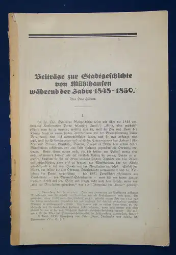 Hübner Beiträge zur Stadtgeschichte von Mühlhausenwährend 1848-1859, 1920  js