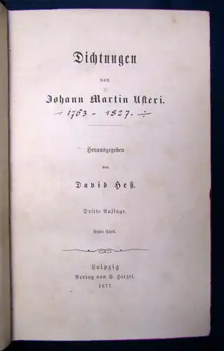 Heß Dichtungen von J. M. Usteri 3 Teile in 1 Bd 1877 Belletristik Klassiker sf