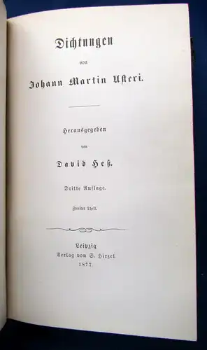 Heß Dichtungen von J. M. Usteri 3 Teile in 1 Bd 1877 Belletristik Klassiker sf
