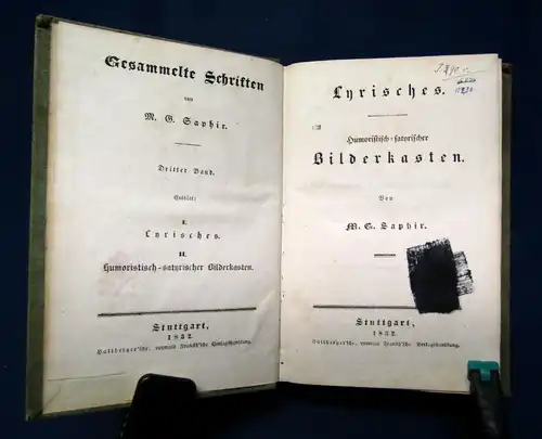 M. G. Saphir Gesammelte Schriften 3. Band 1832 Belletristik Klassiker Lyrik sf