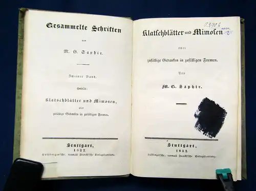 M. G. Saphir Gesammelte Schriften 2. Band 1832 Belletristik Klassiker Lyrik sf