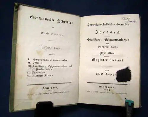 M. G. Saphir Gesammelte Schriften 1832 Belletristik Klassiker Weltliteratur sf