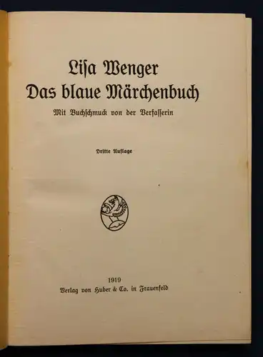 Wenger Das blaue Märchenbuch 1919 Kinderliteratur Geschichten Erzählungen sf