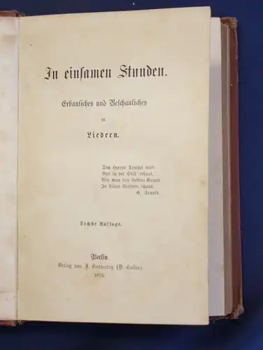 In einsamen Stunden Erbauliches und beschauliches in Liedern 1873 Gesang js