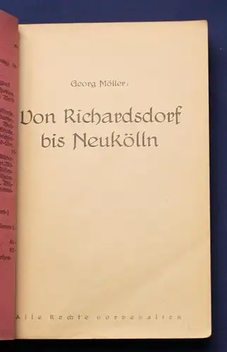 Möller Von Richardsdorf bis Neukölln 1926 Geschichte Geographie Berlin  js