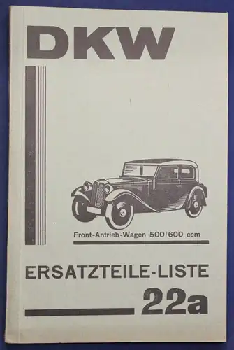Original Prospekt Ersatzteile-Liste Front-Antrieb-Wagen 500/600 ccm 1935 sf