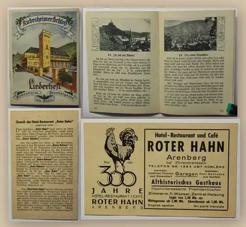 Liederheft  Rüdesheim am Rhein + seltenes Werbeblatt mit Chronik Roter Hahn xy