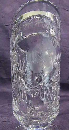 Bleikristallset aus 8 eckiger großer Deckeldose & 2 Kristallblumenvasen Rosen sf
