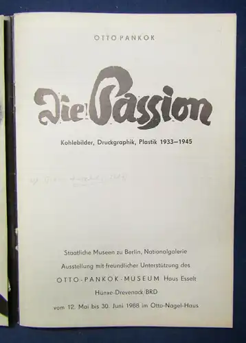 Otto Pankok Die Passion Kohlebilder,Druckgrafik,Plastik 1933-1945 Broschur js