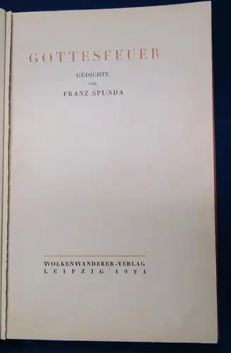 Spunda Gottesfeuer Gedichte 1924 Signiert 1 von 50 Exemplaren Nr. 21 js