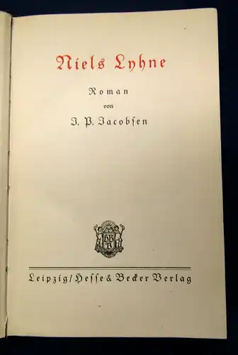 Jacobsen Niels Lyhne Roman o.J. Belletristik Halbleder Kopfgoldschnitt js