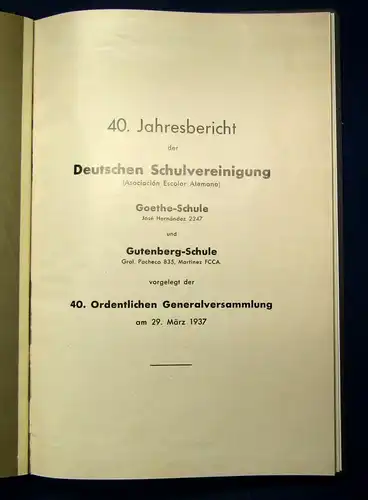 Jahresbericht Deutsche Schulvereinigung Buenos Aires 1936 Goethe Schule js