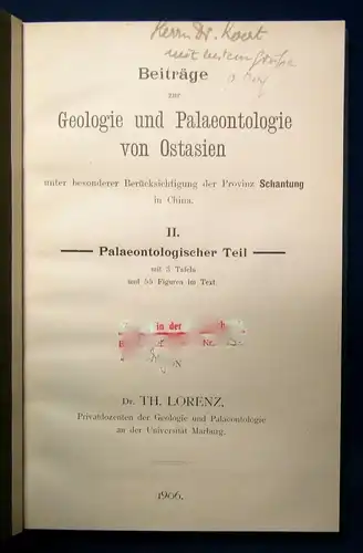 Lorenz Beiträge zur Geologie u. Palaeontologie v. Ostasien 1906 2. Teil apart js