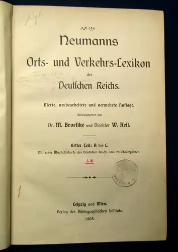 Keil Neumann Orts- und Verkehrs- Lexikon des Deutschen Reichs 1905 1.Teil js