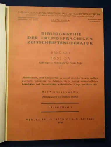 Dietrich Bibliographie der Fremdsprachigen Zeitschriftenliteratur Bd.22 1945 js