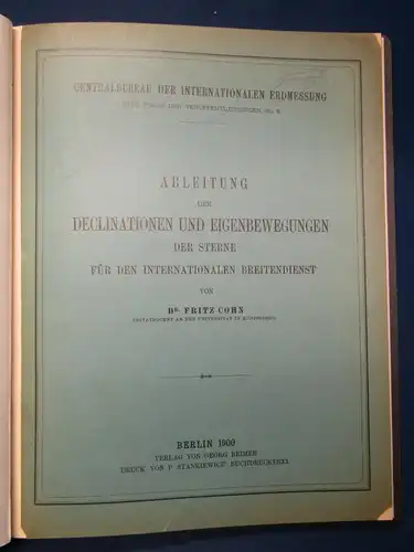 Original Ausgabe 1900 Declination u. Eigenbewegung der Sterne js