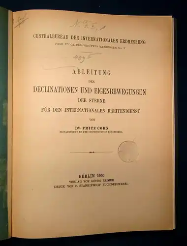 Original Ausgabe 1900 Declination u. Eigenbewegung der Sterne js