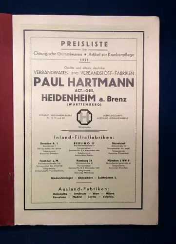 Hartmann Paul Preisliste Chirurgische Gummiwaren, Artikel Krankenpflege 1931 js