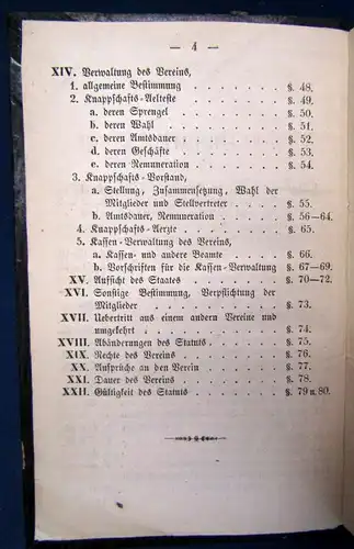 Statut der Knappschafts- Vereins zu Stolberg am Harz um 1860 Landeskunde js