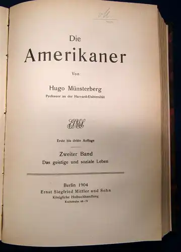 Münsterberg Die Amerikaner 1904 1. und 2. Band in 1 Buch Geschichte Politik js