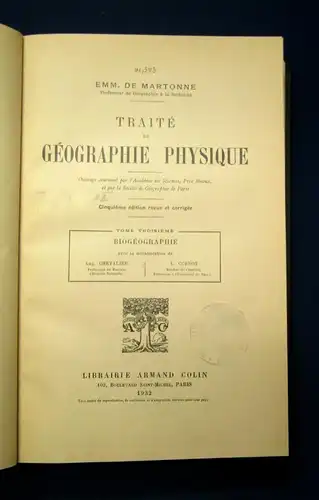 Martonne Traite De Geographie Physique 1932 Abhandlung über phys. Geographie js